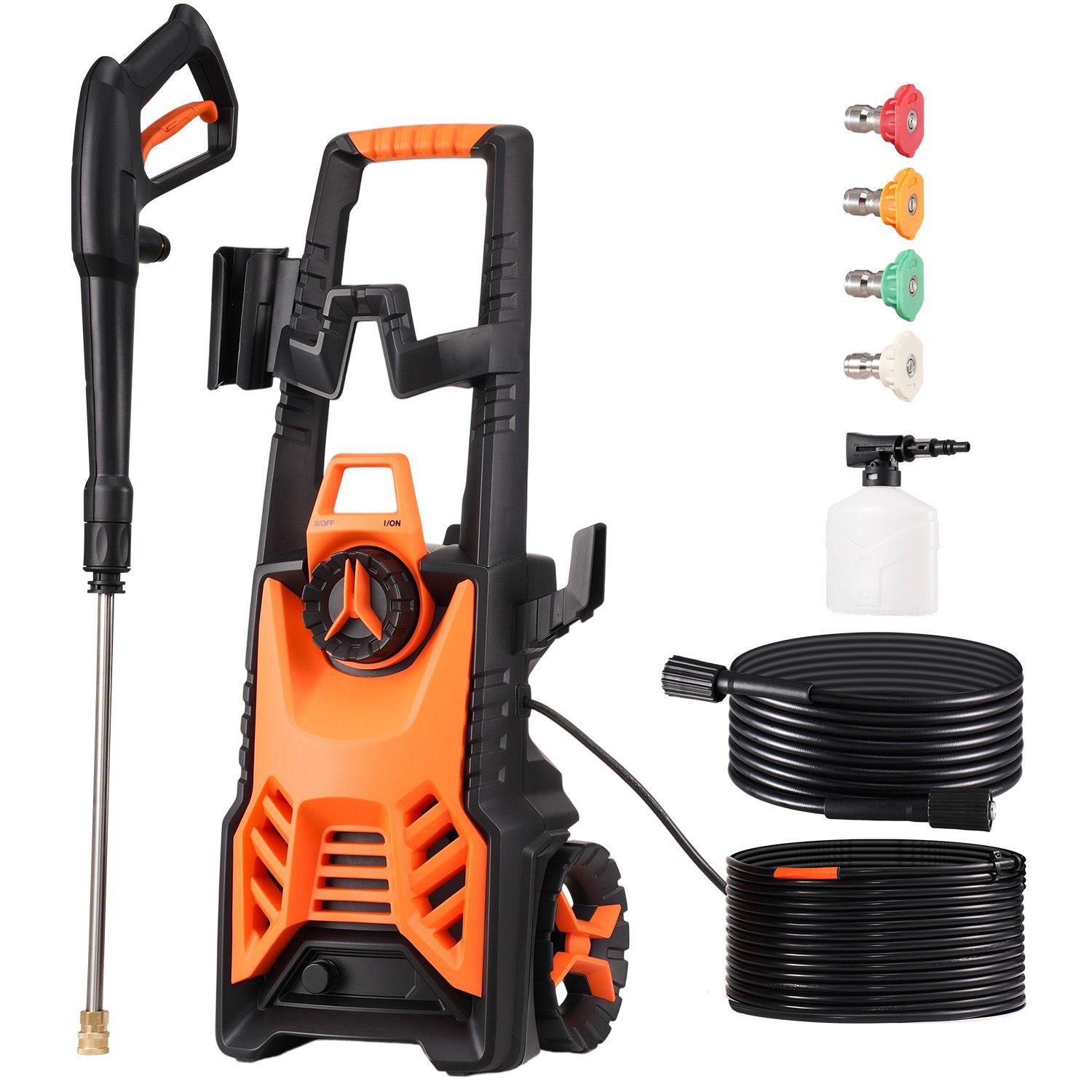 electric pressure washer, max 4500 psi and 3.2 gpm, high power pressure cleaning machine with 4 quick connect nozzles and a foam cannon, ideal for cars/fences/driveways/patios/home cleaning