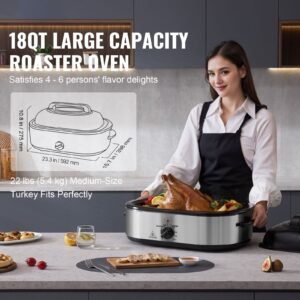 electric roaster oven, 18 qt turkey roaster oven with self basting lid, 1450w roaster oven with defrost & warm function, adjustable temperature, removable pan & rack, fits turkeys up to 22lbs