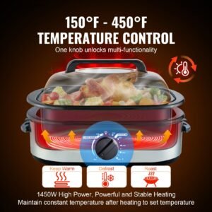 electric roaster oven, 18 qt turkey roaster oven with self basting lid, 1450w roaster oven with defrost & warm function, adjustable temperature, removable pan & rack, fits turkeys up to 22lbs