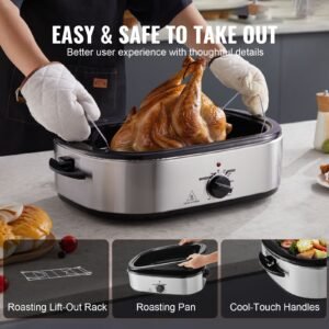 electric roaster oven, 18 qt turkey roaster oven with self basting lid, 1450w roaster oven with defrost & warm function, adjustable temperature, removable pan & rack, fits turkeys up to 22lbs