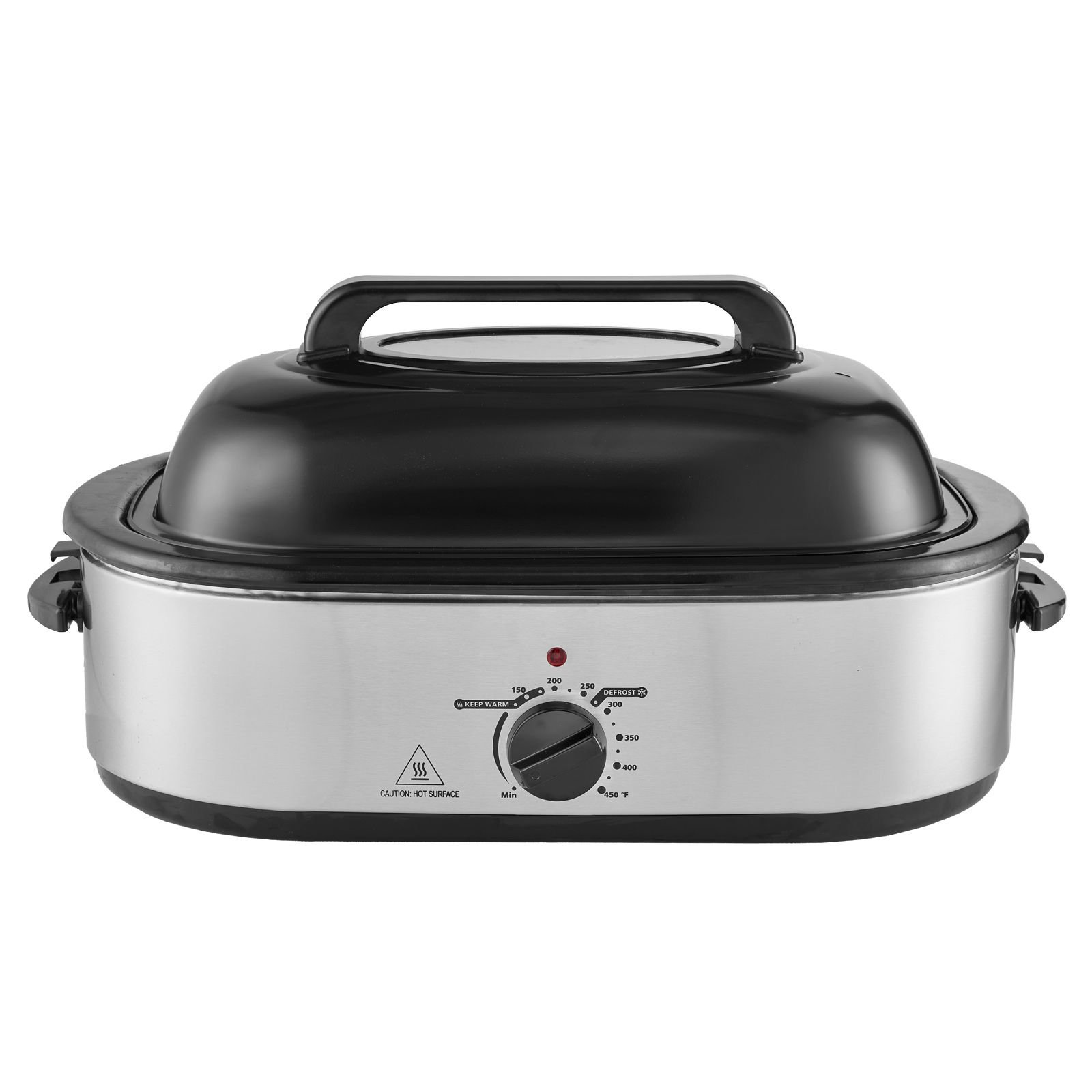 electric roaster oven, 18 qt turkey roaster oven with self basting lid, 1450w roaster oven with defrost & warm function, adjustable temperature, removable pan & rack, fits turkeys up to 22lbs