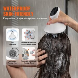 electric scalp massager, rechargeable head massager hair growth, ipx7 waterproof | portable kneading scalp scratcher with 8 removable massage head for stress relief, deep clean, gift for mom/dad