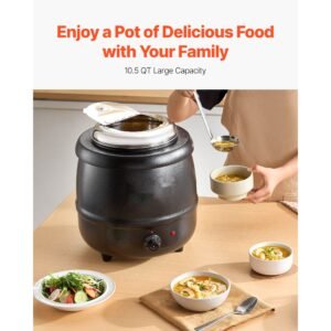 electric soup warmer, 10qt commercial soup kettle with 304 stainless steel detachable insert pot, 95~176 fahrenheit adjustable temperature, soup station for restaurant and big family, black