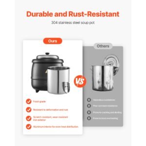 electric soup warmer, 10qt commercial soup kettle with 304 stainless steel detachable insert pot, 95~176 fahrenheit adjustable temperature, soup station for restaurant and big family, black
