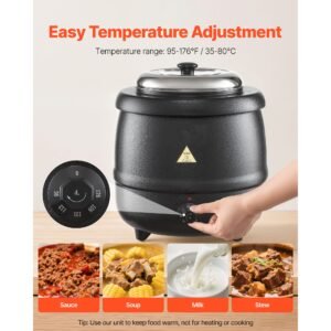 electric soup warmer, 10qt commercial soup kettle with 304 stainless steel detachable insert pot, 95~176 fahrenheit adjustable temperature, soup station for restaurant and big family, black