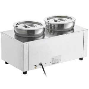 electric soup warmer, dual 7.4qt stainless steel round pot, 1200w commercial food warmer, 86~185 fahrenheit adjustable temp, bain marie with anti dry burn and reset button
