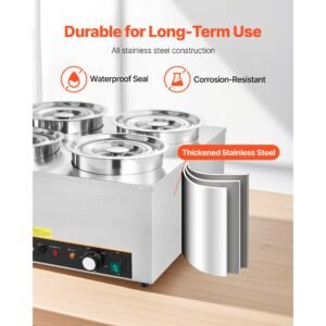 electric soup warmer, four 6.34qt stainless steel round pot with 86~185 fahrenheit adjustable temp, 1500w commercial bain marie with anti dry burn and reset button, soup station for buffet