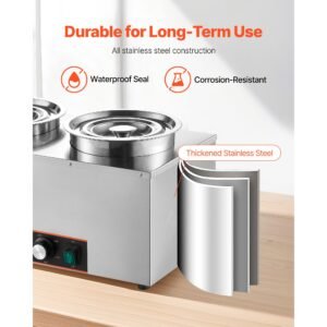 electric soup warmer, three 6.34qt stainless steel round pot with 86~185 fahrenheit adjustable temp, 1500w commercial bain marie with anti dry burn and reset button, soup station for buffet