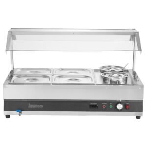 Electric Soup Warmer, Two 6.34QT Pots & Four 1/2 Pans, Stainless Steel Commercial Food Warmer with 86~185 Fahrenheit Adjustable Temp, 1500W Bain Marie with Cover, Soup Station