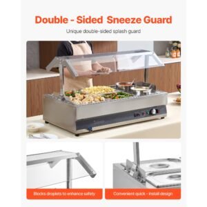 electric soup warmer, two 6.34qt pots & four 1/2 pans, stainless steel commercial food warmer with 86~185 fahrenheit adjustable temp, 1500w bain marie with cover, soup station
