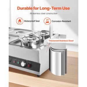 electric soup warmer, two 6.34qt pots & four 1/2 pans, stainless steel commercial food warmer with 86~185 fahrenheit adjustable temp, 1500w bain marie with cover, soup station