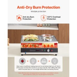 electric soup warmer, two 6.34qt pots & three 1/3 pans, stainless steel commercial food warmer with 86~185 fahrenheit adjustable temp, 1500w bain marie, soup station for restaurant, buffet