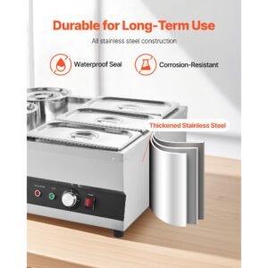 electric soup warmer, two 6.34qt pots & three 1/3 pans, stainless steel commercial food warmer with 86~185 fahrenheit adjustable temp, 1500w bain marie, soup station for restaurant, buffet