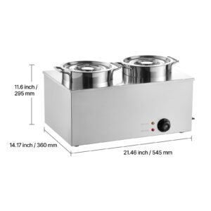 electric soup warmer, two 6.34qt stainless steel round pot with 86~185 fahrenheit adjustable temp, 1200w commercial bain marie compatible with pans, soup station for restaurant, buffet