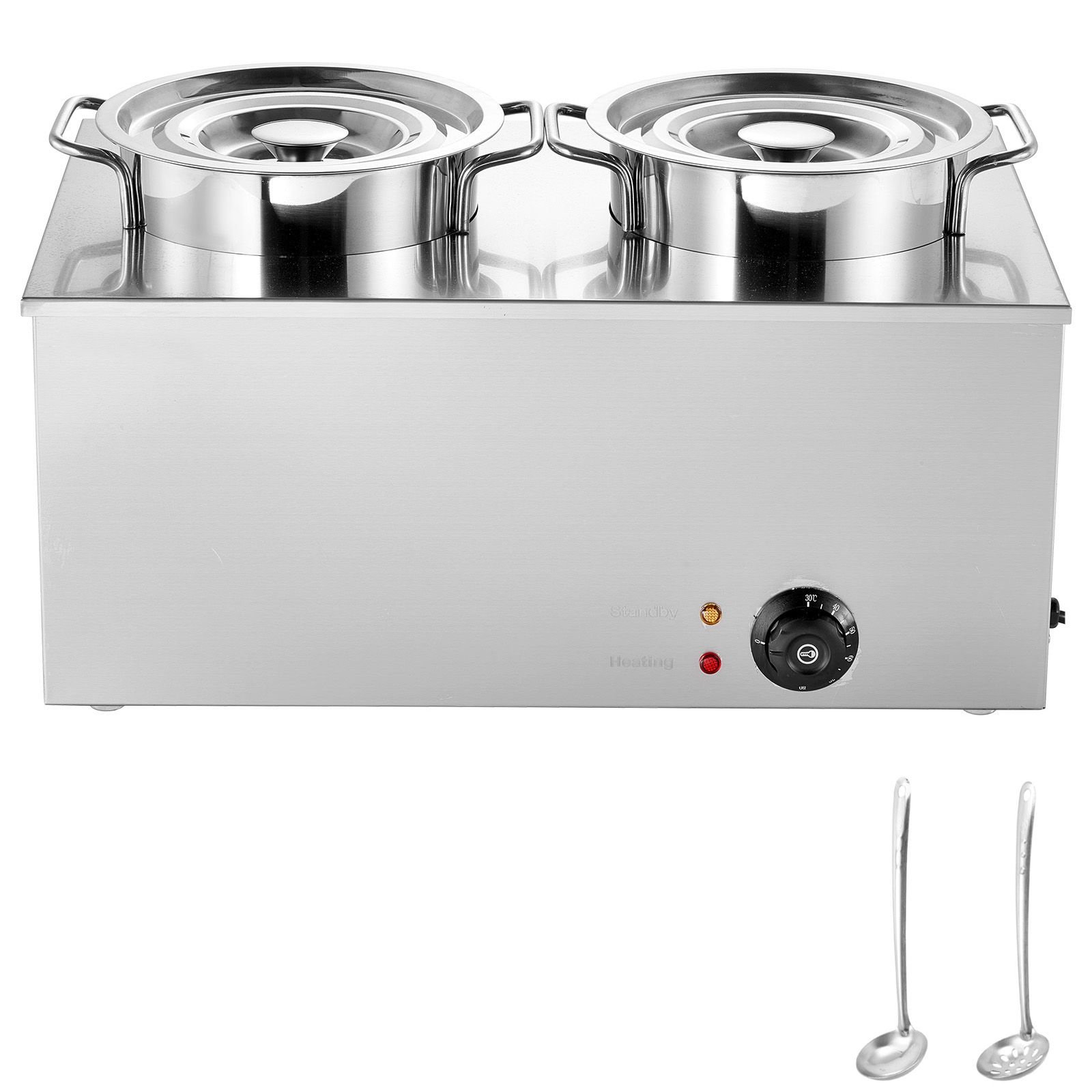 electric soup warmer, two 6.34qt stainless steel round pot with 86~185 fahrenheit adjustable temp, 1200w commercial bain marie compatible with pans, soup station for restaurant, buffet