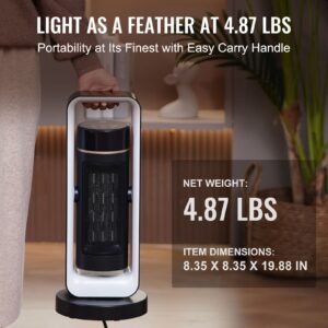 electric space heater with thermostat remote control, 1000w/1500w 2 level adjustable quiet ceramic heater fan, 20 in tip over shutdown overheat protection small heaters for office room desk indo