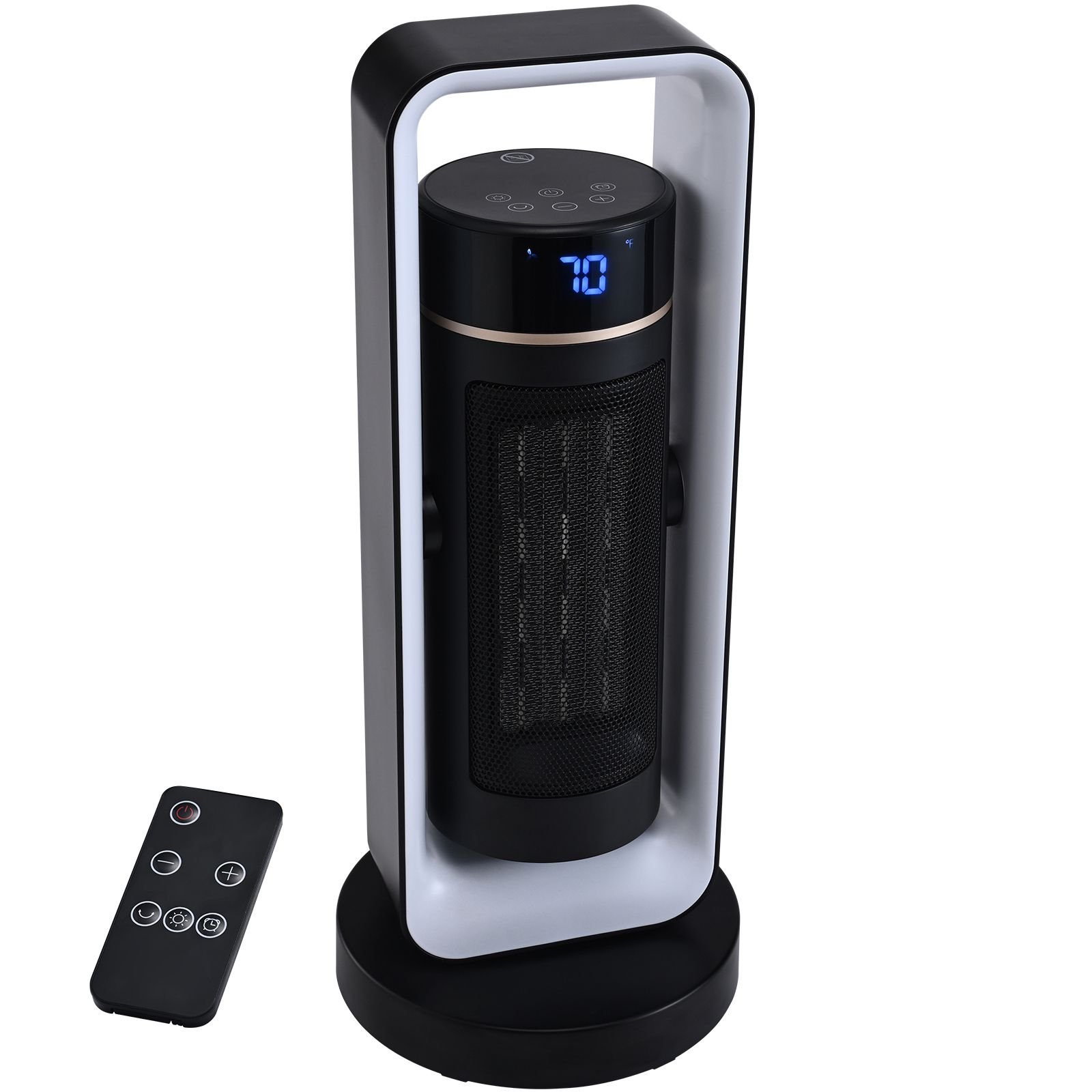 electric space heater with thermostat remote control, 1000w/1500w 2 level adjustable quiet ceramic heater fan, 20 in tip over shutdown overheat protection small heaters for office room desk indo
