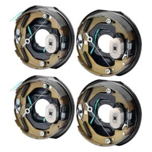 electric trailer brake assembly, 10" x 2 1/4", 2 pairs self adjusting electric brakes kit for 3500 lbs axle, 4 hole mounting, backing plates for brake system part replacement (2 right + 2 left)