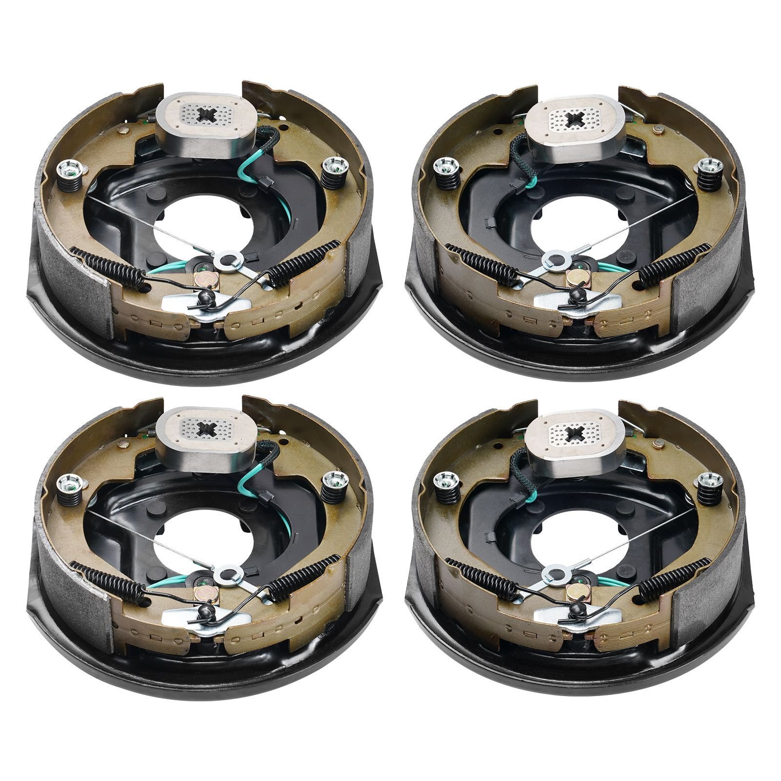 electric trailer brake assembly, 10" x 2 1/4", 2 pairs self adjusting electric brakes kit for 3500 lbs axle, 4 hole mounting, backing plates for brake system part replacement (2 right + 2 left)
