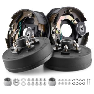 Electric Trailer Brake Assembly, 10 x 2-1/4 Inch, 1 Pair Self-Adjusting Electric Brakes Kit for 3500 lbs Trailer Axle, Backing Plates for Braking System Part Replacement, Fit for Trailers, RVs