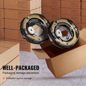 electric trailer brake assembly, 12" x 2", 1 pair self adjusting electric brakes kit for 7000 lbs axle, 5 hole mounting, backing plates for braking system part replacement (1 right + 1 left)