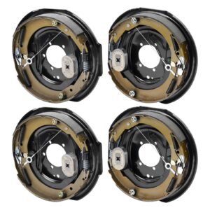 electric trailer brake assembly, 12" x 2", 2 pairs self adjusting electric brakes kit for 7000 lbs axle, 5 hole mounting, backing plates for braking system part replacement (2 right + 2 left)