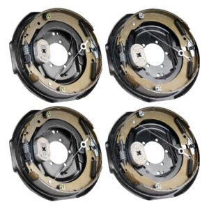 electric trailer brake assembly, 12" x 2", 2 pairs self adjusting electric brakes kit for 7000 lbs axle, 5 hole mounting, backing plates for braking system part replacement (2 right + 2 left)