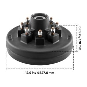 electric trailer brake drum, 1 pack, 8 hole on 4 inch bolt circle brake drum for 7000 lbs trailer axles, long service life, replacement of 12 inch brake hub drums assembly for trailers, rvs
