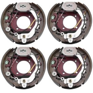 Electric Trailer Brake Kit, 12.25 x 3.375 Inch, 2 Pairs Self-Adjusting Electric Brakes Kit for 10000 lbs Trailer Axle, Backing Plates for Braking System Part Replacement, Fit for Trailers, RVs