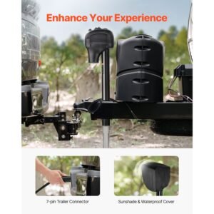 electric trailer jack, 3500 lbs, heavy duty rv electric power tongue jack with 7 pin connector, manual crank handle & weatherproof jack cover, 9.5" 27.5" lift, for trailers, campers & rvs, black