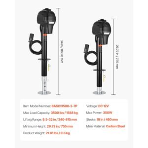 electric trailer jack, 3500 lbs, heavy duty rv electric power tongue jack with 7 pin connector, manual crank handle & weatherproof jack cover, 9.5" 27.5" lift, for trailers, campers & rvs, black