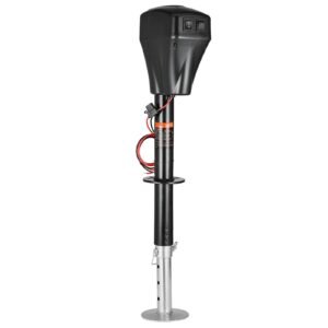 electric trailer jack, 5000 lbs, heavy duty rv electric power tongue jack with 2 way connector, manual crank handle & weatherproof jack cover, 10" 28.3" lift, for rvs, trailers & campers, black