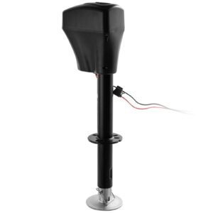 electric trailer jack, 5000 lbs, heavy duty rv electric power tongue jack with 2 way connector, manual crank handle & weatherproof jack cover, 10" 28.3" lift, for rvs, trailers & campers, black