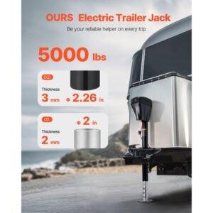 electric trailer jack, 5000 lbs, heavy duty rv electric power tongue jack with 2 way connector, manual crank handle & weatherproof jack cover, 10" 28.3" lift, for rvs, trailers & campers, black