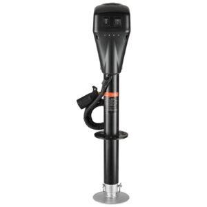 electric trailer jack, 5000 lbs, heavy duty rv electric power tongue jack with 7 pin connector, manual crank handle & weatherproof jack cover, 10" 28.3" lift, for trailers, campers & rvs, black