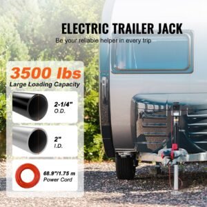 electric trailer jack, power tongue jack weight capacity 3500 lbs, 9.84" 33.85" electric tongue jack with waterproof cover for lifting rv trailer, horse trailer, utility trailer, yacht trailer