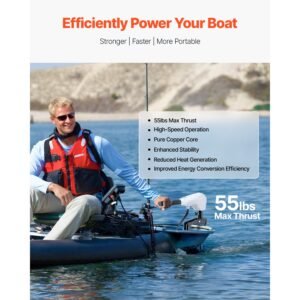 electric trolling motor, transom mounted outboard boat motors 12v 55lbs thrust, 8 speed electric boat engine w/ battery indicator, for kayaks, fishing boats on freshwater/saltwater, 30 in shaft