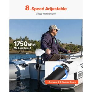 electric trolling motor, transom mounted outboard boat motors 12v 55lbs thrust, 8 speed electric boat engine w/ battery indicator, for kayaks, fishing boats on freshwater/saltwater, 30 in shaft