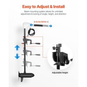 electric trolling motor, transom mounted outboard boat motors 12v 55lbs thrust, 8 speed electric boat engine w/ battery indicator, for kayaks, fishing boats on freshwater/saltwater, 30 in shaft