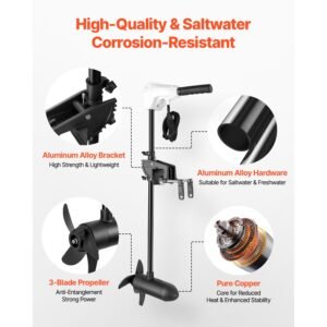 electric trolling motor, transom mounted outboard boat motors 12v 55lbs thrust, 8 speed electric boat engine w/ battery indicator, for kayaks, fishing boats on freshwater/saltwater, 30 in shaft
