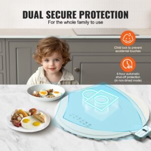 electric warming tray, food warming mat for buffet, rollable & portable silicone food warmer with 4 adjustable temperature settings, auto shut off & child lock, perfect for parties, catering
