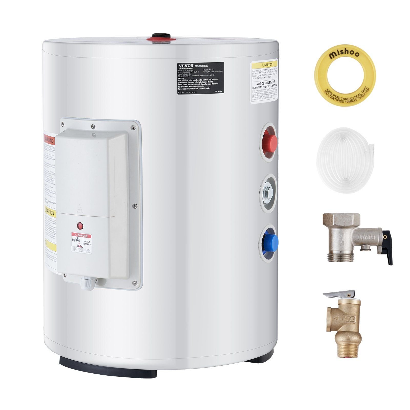 electric water heater, 10 gallon tank instant hot water heater, 1.6kw tankless water heater w/ led display,knob control, ipx4 waterproof side connection on demand heaters for shower, bath