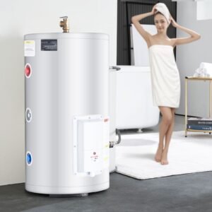 electric water heater, 18 gallon tank instant hot water heater, 1.6kw tankless water heater w/ led display,knob control, ipx4 waterproof side connection on demand heaters for shower, bath