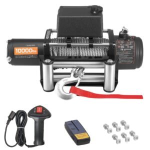 electric winch, 10000 lbs load capacity, 12v dc truck winch with Φ21/64 in x 65 ft steel rope, wireless & wired remote control, ip55 waterproof for towing suv jeep trailer boat off road vehicle