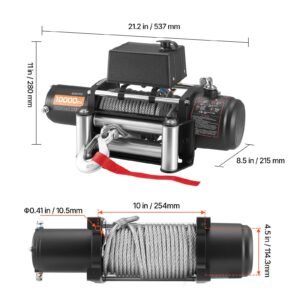 electric winch, 10000 lbs load capacity, 12v dc truck winch with Φ21/64 in x 65 ft steel rope, wireless & wired remote control, ip55 waterproof for towing suv jeep trailer boat off road vehicle