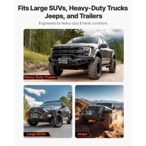 electric winch, 13500 lbs load capacity, 12v dc truck winch with Φ3/8 in x 80 ft steel rope, wireless & wired remote control, ip55 waterproof for towing suv jeep trailer boat off road vehicle