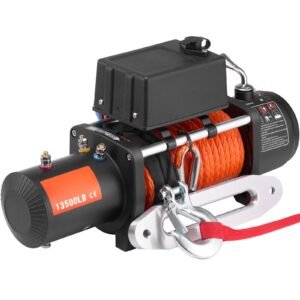 electric winch, 13500 lbs load capacity, 12v dc truck winch with Φ3/8 in x 80 ft synthetic rope, wireless & wired remote control, suitable for towing off road suv jeep trailer boat