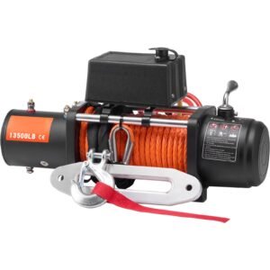 electric winch, 13500 lbs load capacity, 12v dc truck winch with Φ3/8 in x 80 ft synthetic rope, wireless & wired remote control, suitable for towing off road suv jeep trailer boat
