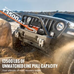 electric winch, 13500 lbs load capacity, 12v dc truck winch with Φ3/8 in x 80 ft synthetic rope, wireless & wired remote control, suitable for towing off road suv jeep trailer boat