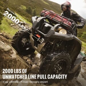 electric winch, 2000 lb line pull capacity, 12v dc atv/utv winch with Φ5/32 in x 39 ft 7 strands steel cable roller fairlead wired remote control, ip55 waterproof for towing utv atv off road